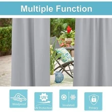 Blackout Outdoor Curtain for Patio Waterproof Stainless Steel Grommet Thermal Insulated Gazebo - Beige - View 5