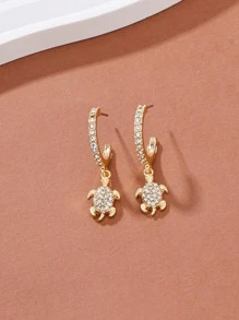 1對迷人鋅合金水鑽海龜吊式耳環女士適合日常生活 - 金黃色 - 查看 2