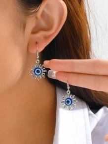1 Par Pendientes Colgantes De Y Charm Con Motivo Del Sol Y Ojo Maligno Para Mujeres, Accesorio Único Y Fresco Para Fiestas Y Celebraciones De Año Nuevo Y Festivales - Multicolor - Ver 1