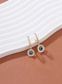 1 Pair Versatile Fully Rhinestone Demon Eye Pendant Earrings For Women - Yellow Gold - View 1