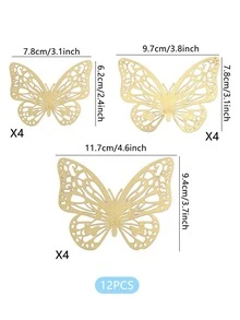 6pcs Hollow Out 3D Butterfly Sticker - Gold - View 3