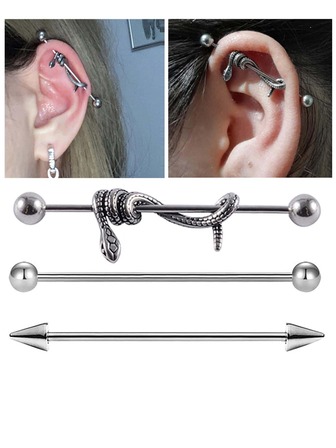 3入組/套不銹鋼朋克蛇長履帶鉤耳環套裝箭頭散裝圓錐體軟骨身體穿孔首飾女式