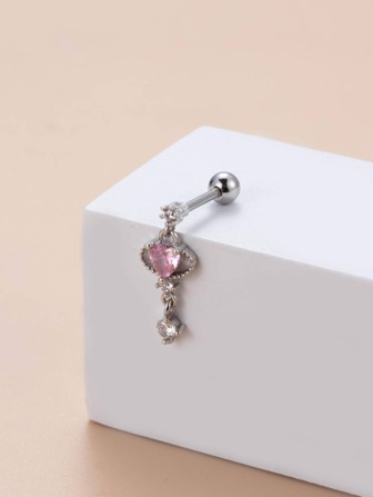 1 件时尚不锈钢水钻心形装饰耳钉，适合女士日常生活情人节、妈妈、母亲、母亲节、礼物