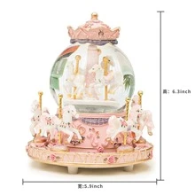 LOVE FOR YOU Gift Wrapped Music Box Carousel Horses Color Changing Lights Unicorn Snow Globe For Women Friends Female Kids Baby Girls Sister Niece Granddaughter Daughter Mom Birthday