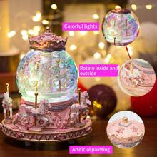 LOVE FOR YOU Gift Wrapped Music Box Carousel Horses Color Changing Lights Unicorn Snow Globe For Women Friends Female Kids Baby Girls Sister Niece Granddaughter Daughter Mom Birthday
