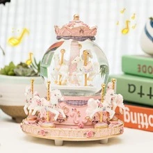 LOVE FOR YOU Gift Wrapped Music Box Carousel Horses Color Changing Lights Unicorn Snow Globe For Women Friends Female Kids Baby Girls Sister Niece Granddaughter Daughter Mom Birthday