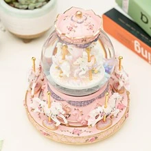 LOVE FOR YOU Gift Wrapped Music Box Carousel Horses Color Changing Lights Unicorn Snow Globe For Women Friends Female Kids Baby Girls Sister Niece Granddaughter Daughter Mom Birthday