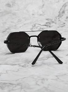 1 par Gafas de sol de moda con decoración de cadena y marco geométrico unisex, accesorios para exteriores casuales, accesorios de playa, aptos para suéter, chaqueta, sudadera con capucha, pantalones y pantalones cargo para verano, playa, al aire libre, viajes