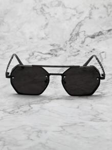 1 par Gafas de sol de moda con decoración de cadena y marco geométrico unisex, accesorios para exteriores casuales, accesorios de playa, aptos para suéter, chaqueta, sudadera con capucha, pantalones y pantalones cargo para verano, playa, al aire libre, viajes