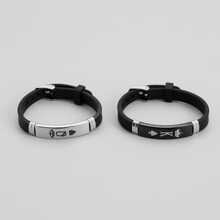 2pcs/set Crown & Playing Card Design Personalized Silicone Couple Bracelet Set For Valentine's Day Gift - Black and White - View 2