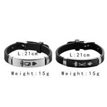 2pcs/set Crown & Playing Card Design Personalized Silicone Couple Bracelet Set For Valentine's Day Gift - Black and White - View 4