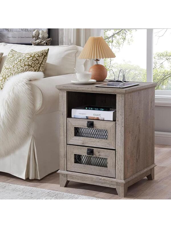 OKD Nightstand with Charging Station,OKD 18'' Industrial & Farmhouse
