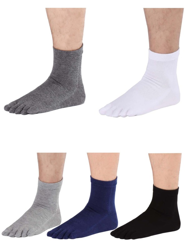 5pairs/pack Men's Mid-calf Five Toe Socks For Autumn And Winter, Breathable, Anti-odor And Anti-slip