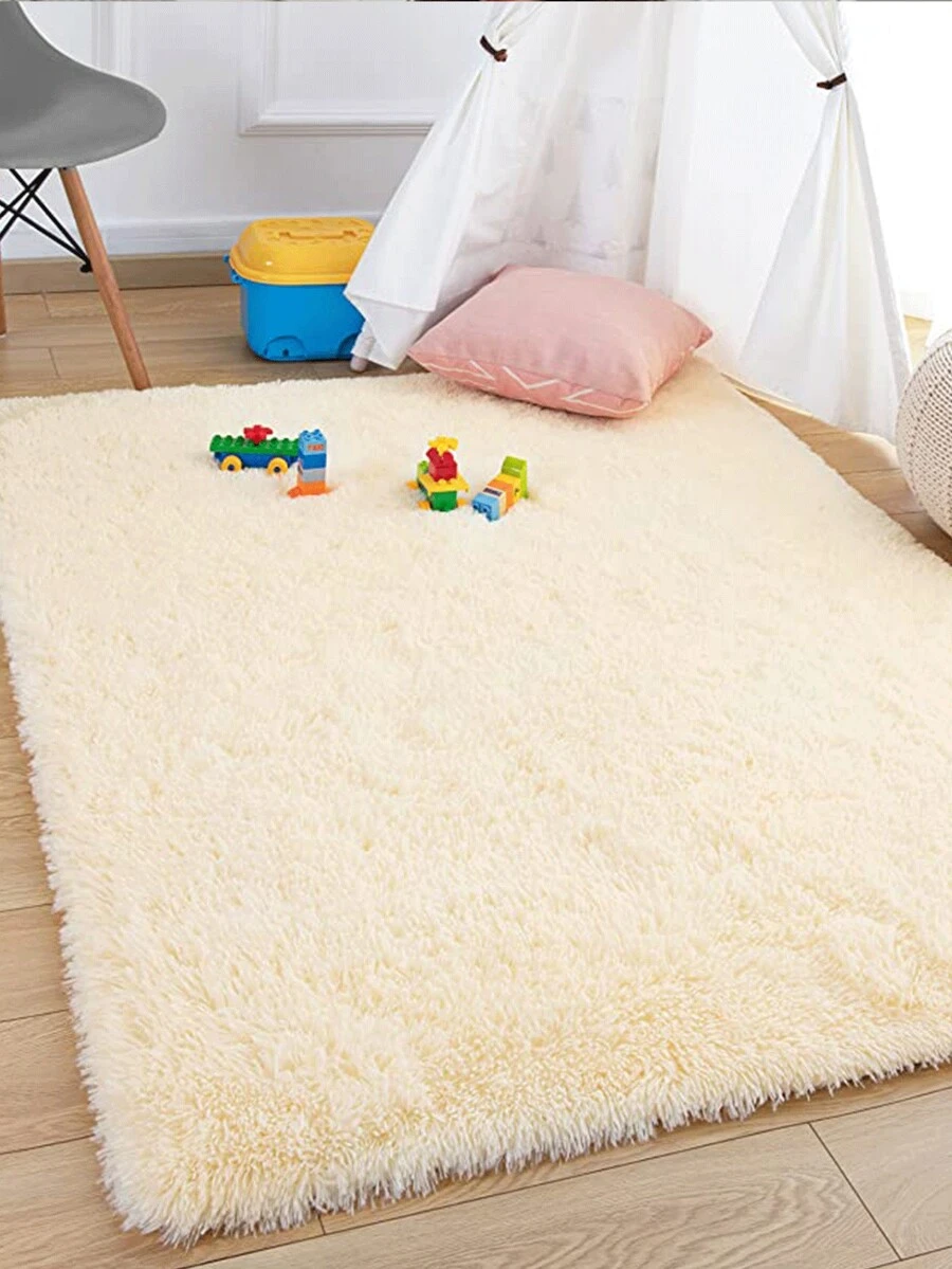 素色毛絨地毯黃色滌綸柔軟毛茸茸地毯適用於客廳、臥室 - 黃色 - 查看 1