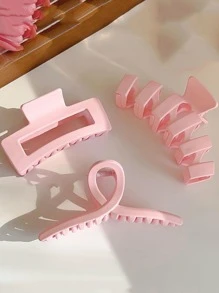 3 cái Vuốt tóc hình chữ nhật & sóng thiết kế đơn giản cho nữ, dành cho trường học - Hồng - Xem 1