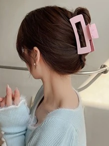 3 cái Vuốt tóc hình chữ nhật & sóng thiết kế đơn giản cho nữ, dành cho trường học - Hồng - Xem 2