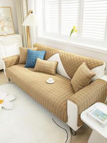 1入组絎縫細節防滑沙發巾卡其色滌綸沙發座墊四季皆宜 - 卡其色 - 查看 7