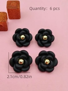 6顆花卉圖案鈕扣黑色DIY縫紉鈕扣用於服裝 - 黑色 - 查看 8