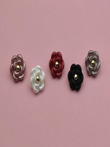 6顆花卉圖案鈕扣黑色DIY縫紉鈕扣用於服裝 - 黑色 - 查看 4