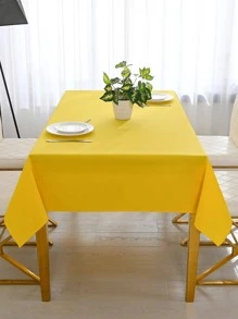 1pc Thickened Solid Color Tablecloth, Plain Weave Fabric Texture Tablecloth, Multi-Purpose Tablecloth, Home Decor, Kitchen & Dining Room Decor, Fabric Tablecloth For Holiday Party Dinner, Dining Table Cloth - Mustard Yellow - View 2