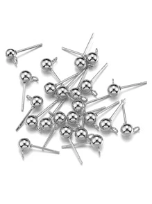 10Pcs/Set Stainless Steel Gold Color Round Ball Ear Post Studs Ear Backs Open Rings For DIY Earrings Jewelry Making Accessory - Silver - View 4