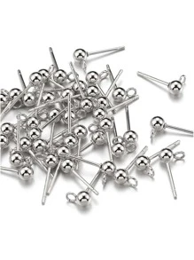 10Pcs/Set Stainless Steel Gold Color Round Ball Ear Post Studs Ear Backs Open Rings For DIY Earrings Jewelry Making Accessory - Silver - View 6