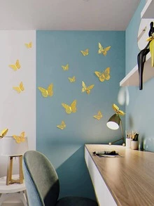 12 piezas Pegatina hueco con mariposa 3D - Dorado - Ver 4