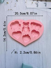 1 Miếng 6-Khoang Hình vẽ trái tâm Khuôn silicon Teddy Gấu Sô cô la Thạch Sa mạc Nướng bánh Công cụ DIY Kitchen Utensil - Màu Hồng  San hô - Xem 3