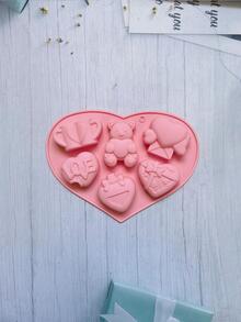 1 Miếng 6-Khoang Hình vẽ trái tâm Khuôn silicon Teddy Gấu Sô cô la Thạch Sa mạc Nướng bánh Công cụ DIY Kitchen Utensil - Màu Hồng  San hô - Xem 6