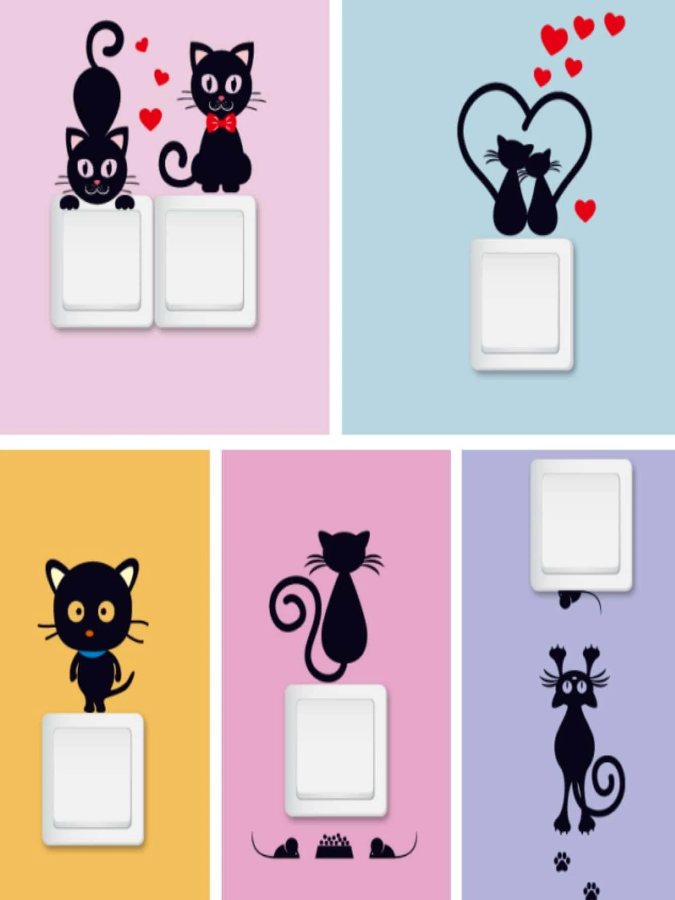 5pcs Cartoon Cat Pattern Switch Wall Sticker