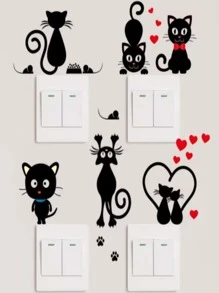 5pcs Cartoon Cat Pattern Switch Wall Sticker