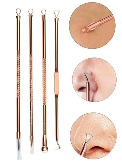 4 件套不锈钢清洁工具，玫瑰金祛痘针，适用于家庭、护肤、房间装饰、家居装饰、卧室装饰、浴室、圣诞礼物、浴室装饰、旅行、旅行用品、婚礼、圣诞派对、妈妈礼物、家居、房间、家居装饰、圣诞礼物、送给妈妈的礼物、生日、粉色房间装饰、客厅装饰、卧室、男士礼物、爸爸礼物、蘑菇、新年、妈妈、配饰、送给爸爸的礼物、朋友、有趣的礼物