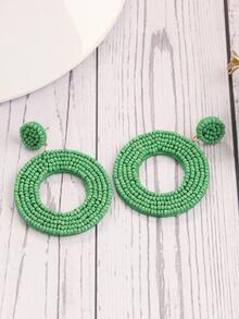 Beaded Round Drop Earrings - Green - View 5