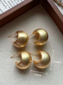 1pair French Vintage Exaggerated Matte Metal Stud Earrings For Women, Korean Style Chic and Versatile Fashion Ear Accessories - Yellow Gold - View 6