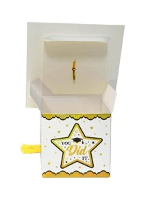 6pcs Bachelor Cap Design Tassel Decor Gift Box, Paper Candy Box For Graduation Party - Black and White - View 4