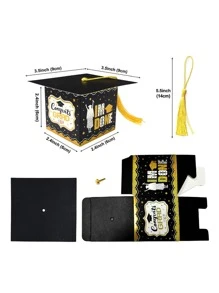 6pcs Bachelor Cap Design Tassel Decor Gift Box, Paper Candy Box For Graduation Party - Black and White - View 6