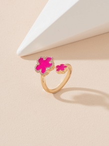 1 Miếng Của phụ nữ Có thể mở Hoa Petal Design Đầy màu sắc Nhẫn kim cương giả - Màu Hồng Tươi - Xem 1