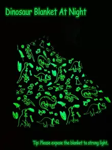 1pc Dinosaur Pattern Glow In The Dark Throw Blanket, Cute Fabric Comfortable Blanket For Home