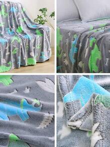 1pc Dinosaur Pattern Glow In The Dark Throw Blanket, Cute Fabric Comfortable Blanket For Home