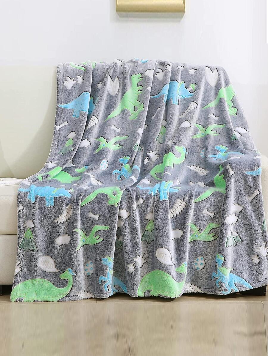 1pc Dinosaur Pattern Glow In The Dark Throw Blanket, Cute Fabric Comfortable Blanket For Home