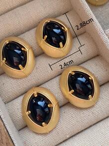 1 paio Orecchini a bottone annata francese tribunale stile ovale nero agata pietra con unico mezzo età design