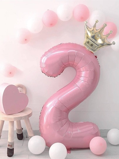 Globo de 40 pulgadas con número de 0 a 9 en colores pastel de rosa, azul y rosa y corona dorada