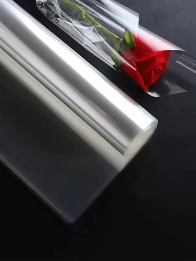 1roll Solid Color Gift Wrapping Film, Clear Plastic Flower Wrapping Decoration For Gift Valentine Day