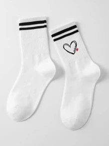 1pair Women Heart Pattern Cute Crew Socks For Daily Decoration, Fall - Multicolor - View 4