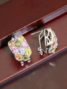 4入組奢華彩色立方氧化鋯鑲嵌耳環、戒指、吊墜項鏈珠寶套裝 - 彩色 - 查看 3