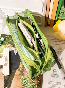 MOKA 1 pieza con diseño de parche unicolor transparente Papelería simple multicapas de gran capacidad Pluma Bolso para alumno Papelería Organizador - Negro - Ver 7