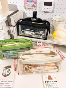 MOKA 1 pieza con diseño de parche unicolor transparente Papelería simple multicapas de gran capacidad Pluma Bolso para alumno Papelería Organizador - Negro - Ver 2