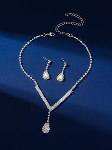 3入組/套人造水晶和方晶鋯石和玻璃寶石吊墜項鍊耳環時尚首飾套裝適用於適合婚禮伴娘節日禮物適用於女朋友 - 白色 - 查看 2