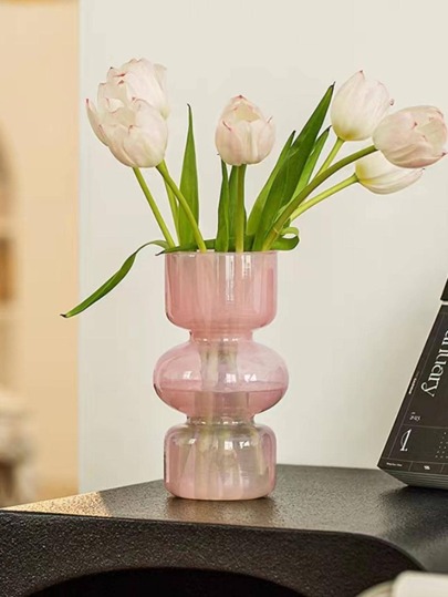 1pc Simple Pink Flower Vase,Home Decor,Flower Vase,Centerpiece,Table Decor Gifts Birthday Graduation Back To School Room Decor School Supplies Glass Vase