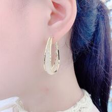 1pair New Fashion Square Hoop Earrings, Retro & Minimalist Style Birthday Gift